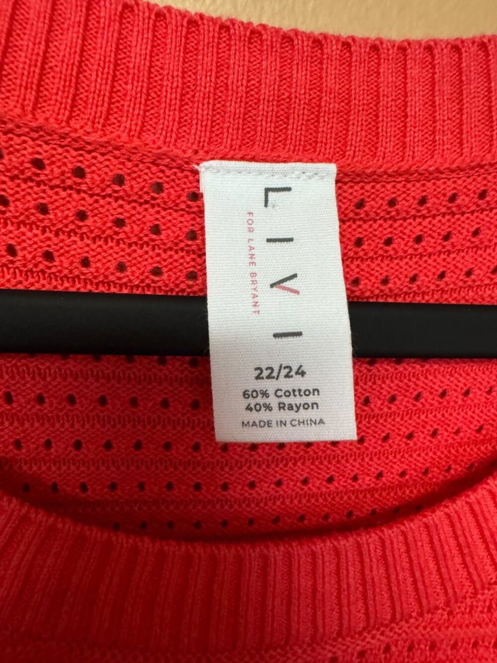 Lane Bryant Livi Coral Pink Pointelle Knit Dolman Sleeve Sweater 22/24 Beachy - Picture 7 of 8
